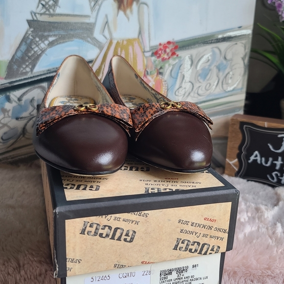 GUCCI Malaga Kid Elaphe Radiata Yva Leather GG Ballet with Snakeskin Bow - Picture 12 of 16